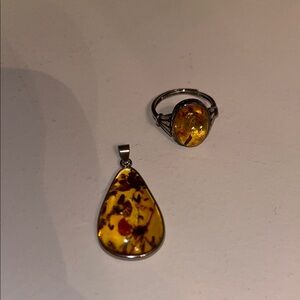 Amber Pendant and Ring Set